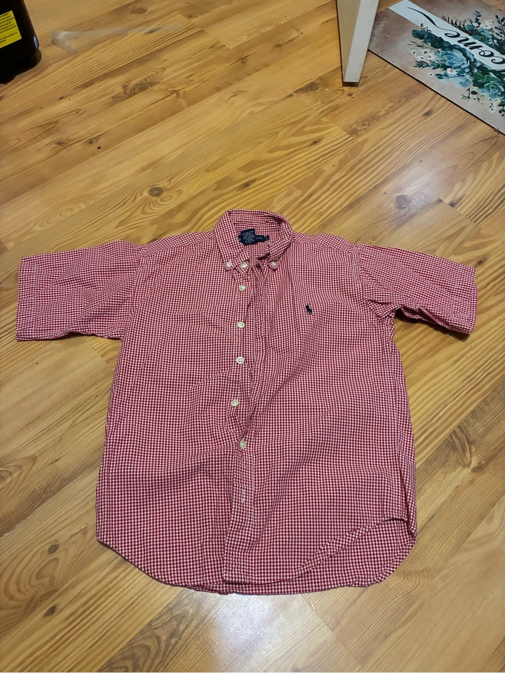 Ralph Lauren red check boys collar button down size small short sleeves
